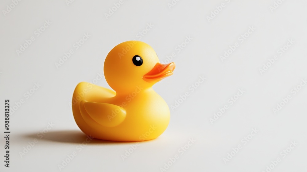A bright yellow rubber duck sitting on a white background, creating a playful and whimsical contrast with the clean surface. A bright yellow rubber duck sitting on a white background, creating a playful and whimsical contrast with the clean surface.