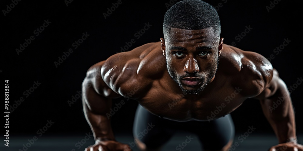 Strong athletic man in push-up position, muscles highlighted. Strong athletic man in push-up position, muscles highlighted.