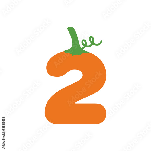 Logo con número 2 con forma de calabaza para tarjetas y felicitaciones de Halloween o del Día de Acción de Gracias