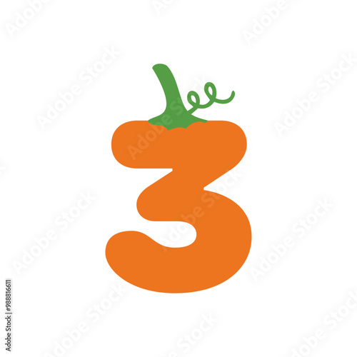 Logo con número 3 con forma de calabaza para tarjetas y felicitaciones de Halloween o del Día de Acción de Gracias
