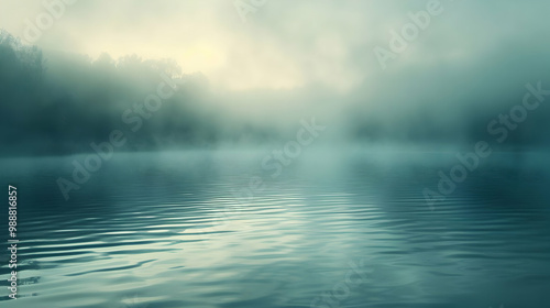 Misty Lake with Foggy Water and Calm Reflections