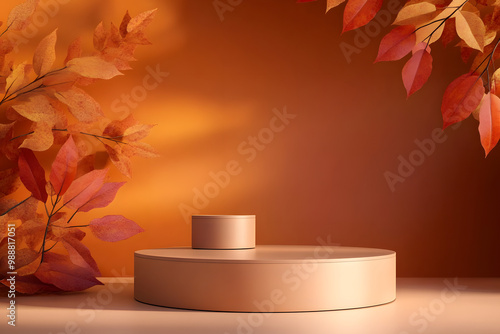 Wallpaper Mural Product podium in autumn warm colors for product presentation. Mockup for branding, packaging Torontodigital.ca