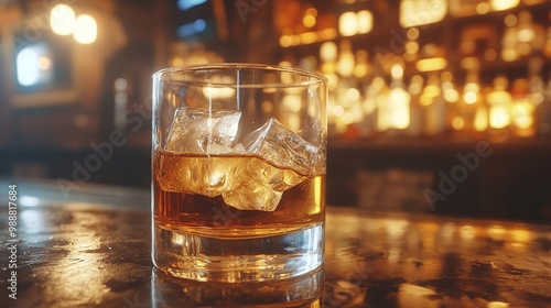 Wallpaper Mural whiskey glass with ice cubes in a cozy bar setting highlighting a luxurious lifestyle drink with premium spirits perfect for relaxing evenings and enjoying a refined atmosphere Torontodigital.ca