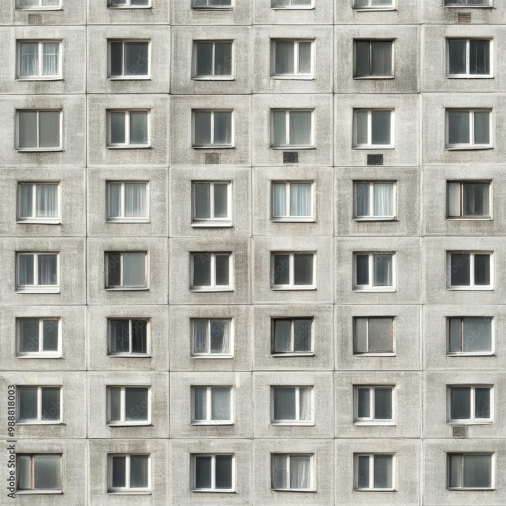 Facade of a Grey Multi-storey Panel building in Russia, Soviet architecture houses Facade of a Grey Multi-storey Panel building in Russia, Soviet architecture houses