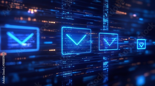 Digital mail icons on a glowing background, representing communication. Email Marketing concept.
