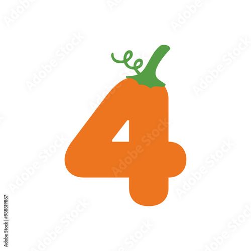 Logo con número 4 con forma de calabaza para tarjetas y felicitaciones de Halloween o del Día de Acción de Gracias