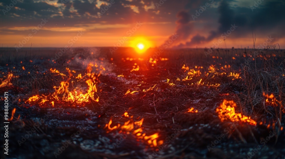 Scorched earth, spring fires. A field with burnt grass. The destruction of insects. Scorched earth, spring fires. A field with burnt grass. The destruction of insects.
