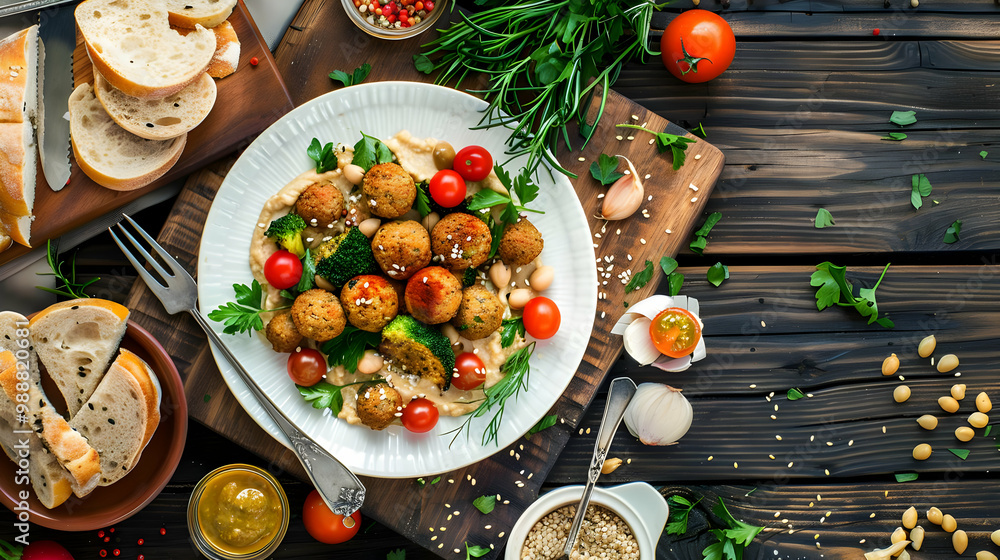 Delicious Falafel with Hummus and Fresh Vegetables Delicious Falafel with Hummus and Fresh Vegetables