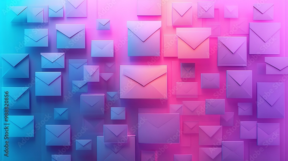 Email icons on vibrant gradient background, abstract design Email Marketing concept. Email icons on vibrant gradient background, abstract design Email Marketing concept.