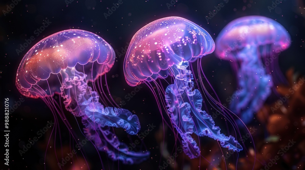 Fototapeta premium Three dimensional render of glowing jellyfish.