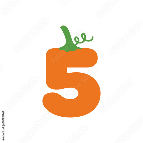 Logo con número 5 con forma de calabaza para tarjetas y felicitaciones de Halloween o del Día de Acción de Gracias
