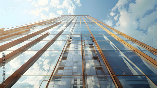 Modern Skyscraper with Glass Facade and Golden Accents