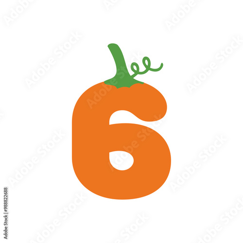 Logo con número 6 con forma de calabaza para tarjetas y felicitaciones de Halloween o del Día de Acción de Gracias