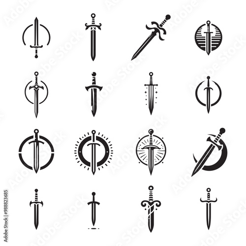 black silhouette of knight swords collection