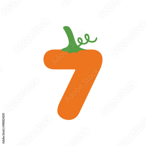 Logo con número 7 con forma de calabaza para tarjetas y felicitaciones de Halloween o del Día de Acción de Gracias