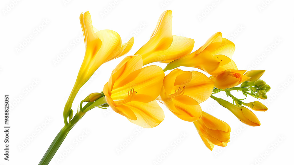 Obraz premium Yellow Freesia Flowers on White Background - Delicate Floral Beauty