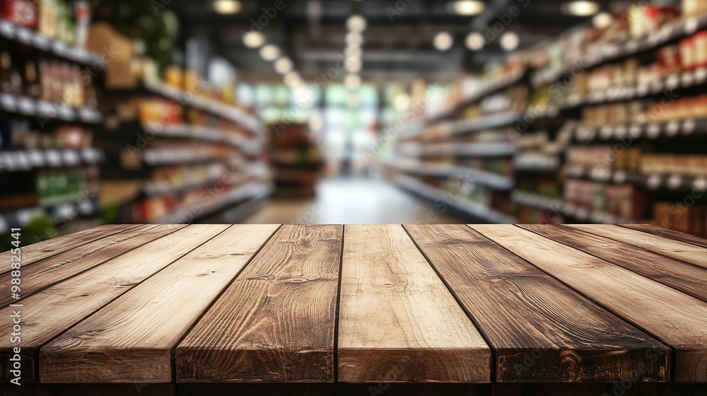 empty wooden counter with blurred supermarket aisles and clean smooth surface perfect for product display and mockup design in retail space providing an ideal backdrop empty wooden counter with blurred supermarket aisles and clean smooth surface perfect for product display and mockup design in retail space providing an ideal backdrop
