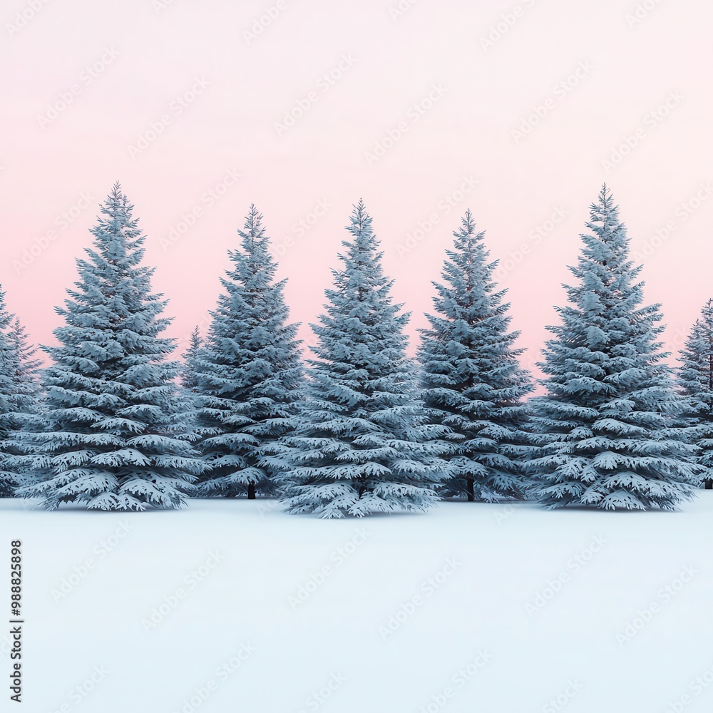 A tranquil winter landscape, snow-covered trees, soft twilight sky, serene atmosphere, hyper-realistic 3D render, isolated on white background A tranquil winter landscape, snow-covered trees, soft twilight sky, serene atmosphere, hyper-realistic 3D render, isolated on white background
