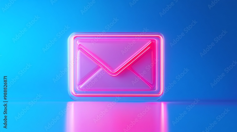 Neon envelope icon on a vibrant blue background. Email Marketing concept. Neon envelope icon on a vibrant blue background. Email Marketing concept.