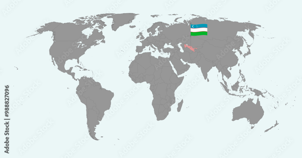 Obraz premium Pin map with Uzbekistan flag on world map. Vector illustration.