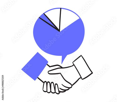 Business communication concept. Man and woman enter into deal online. Sponsorship and partnership successful negotiations and collaboration. Doodle line simple blue vector illustration of handshake.