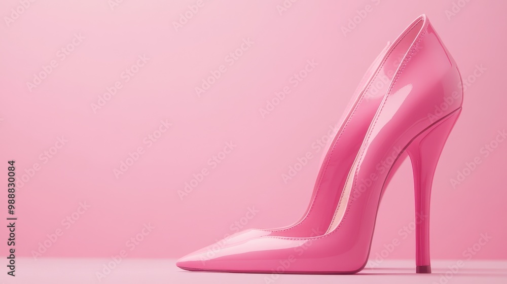 A pair of pink high heels standing on a pastel pink background, representing fashion and femininity. A pair of pink high heels standing on a pastel pink background, representing fashion and femininity.