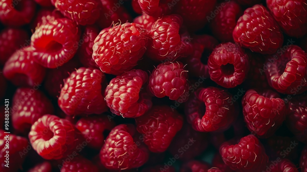 An abundance of fresh, ripe raspberries fills the frame, highlighting their vibrant red hue and juicy texture. An abundance of fresh, ripe raspberries fills the frame, highlighting their vibrant red hue and juicy texture.