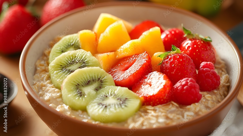 Colorful Fruit-Topped Oatmeal Bowl Colorful Fruit-Topped Oatmeal Bowl