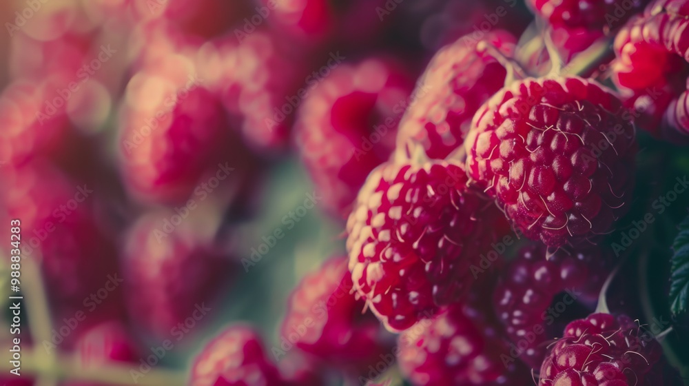 A detailed macro shot of ripe red raspberries, glistening under soft natural light, highlighting their intricate texture and vibrant color. A detailed macro shot of ripe red raspberries, glistening under soft natural light, highlighting their intricate texture and vibrant color.