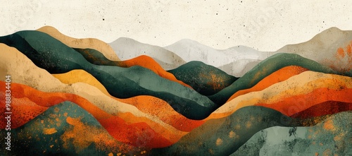 Iillustration of autumn leaves and mountains. photo