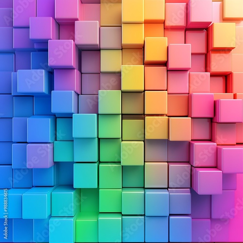 Abstract colorful cube background with vibrant gradients in shades of pink, orange, yellow, green, blue, and purple.