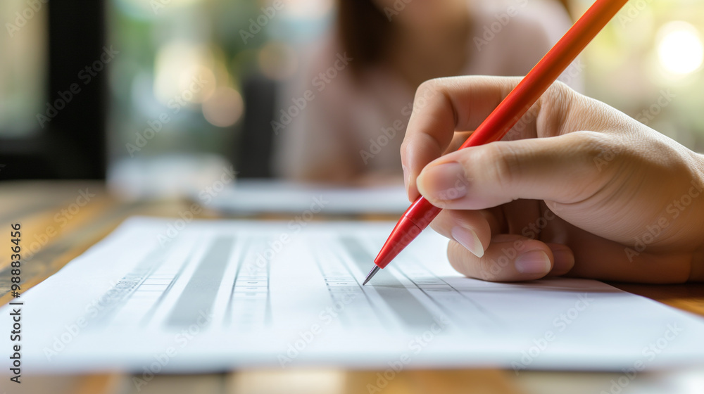 Hand Filling Out a Form with a Red Pen Hand Filling Out a Form with a Red Pen