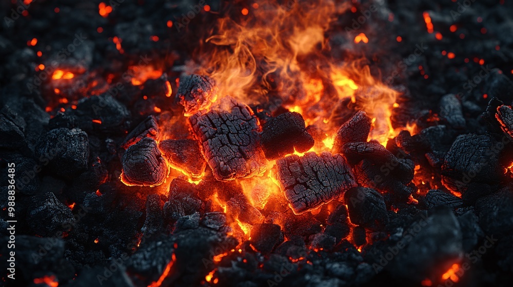glowing charcoal and embers in vibrant orange-red light showcasing intense heat and energy in the dark ashen coals perfect for themes of fire combustion and radiant power glowing charcoal and embers in vibrant orange-red light showcasing intense heat and energy in the dark ashen coals perfect for themes of fire combustion and radiant power