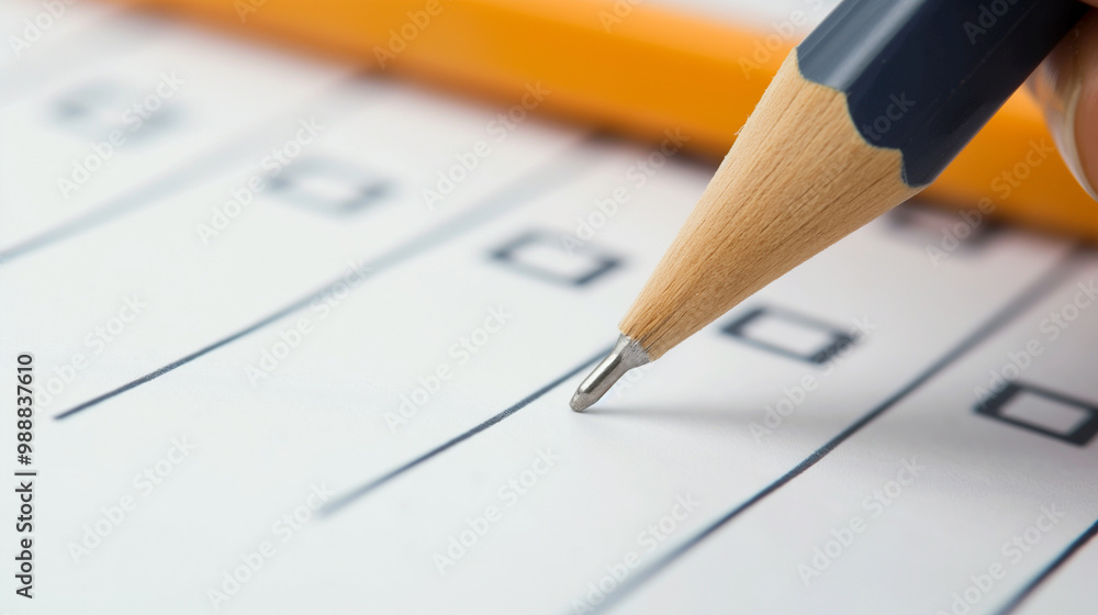 Close-up of pencil filling in a check box on a questionnaire Close-up of pencil filling in a check box on a questionnaire