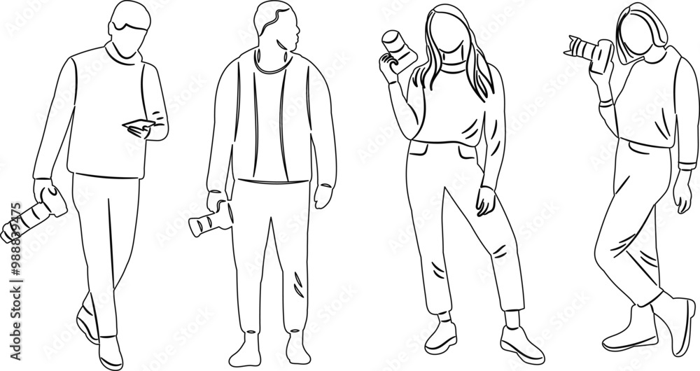 sketch people with camera, vector sketch people with camera, vector
