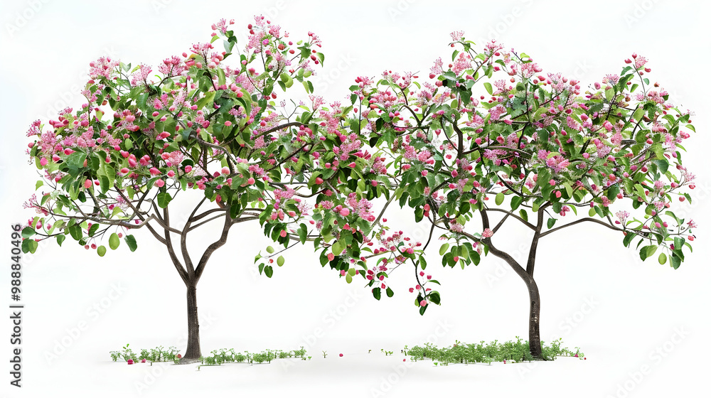 Obraz premium Pink Blooming Tree with Lush Green Foliage