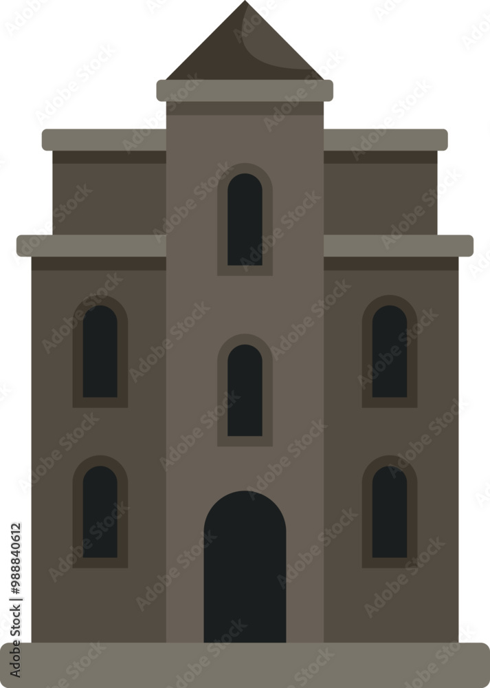 Ancient castle towering over landscape with arched entrance and small windows Ancient castle towering over landscape with arched entrance and small windows
