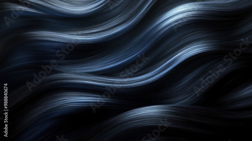 Abstract representation of flowing, dark blue hair or fabric with smooth, wavy textures.