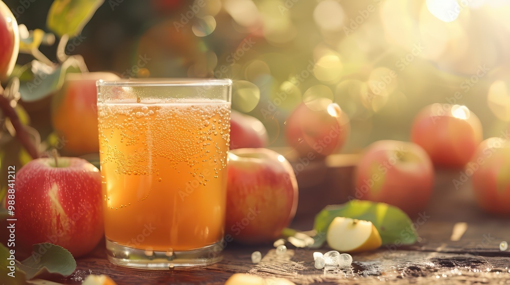 A refreshing glass of apple juice surrounded by fresh apples, capturing the essence of autumn harvest and natural flavors. A refreshing glass of apple juice surrounded by fresh apples, capturing the essence of autumn harvest and natural flavors.