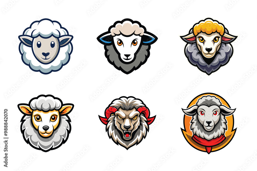 Vector illustration set of cute sheep head logo, sheep mascot logo icon collection Vector illustration set of cute sheep head logo, sheep mascot logo icon collection