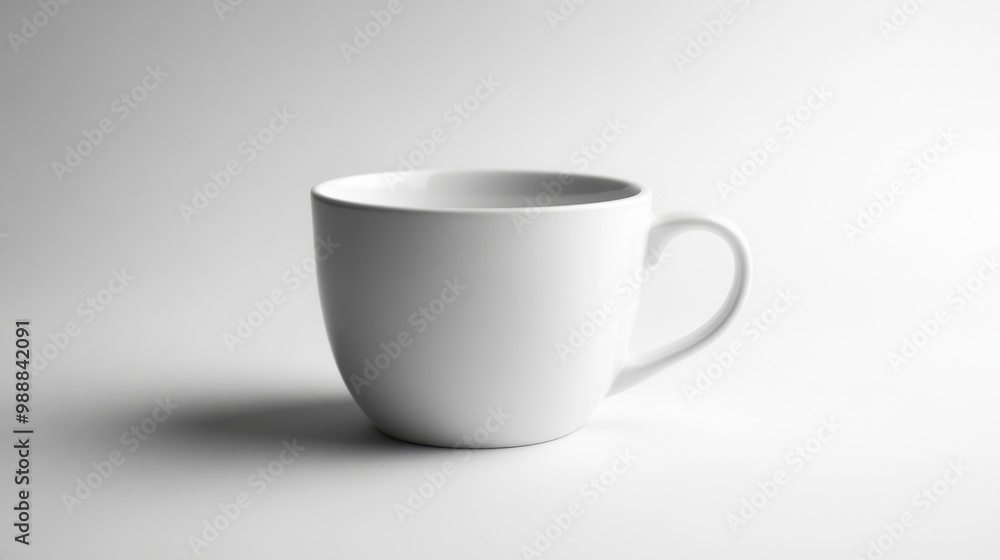 A white coffee cup placed on a white background, with a subtle shadow adding depth to the clean, minimalist aesthetic. A white coffee cup placed on a white background, with a subtle shadow adding depth to the clean, minimalist aesthetic.
