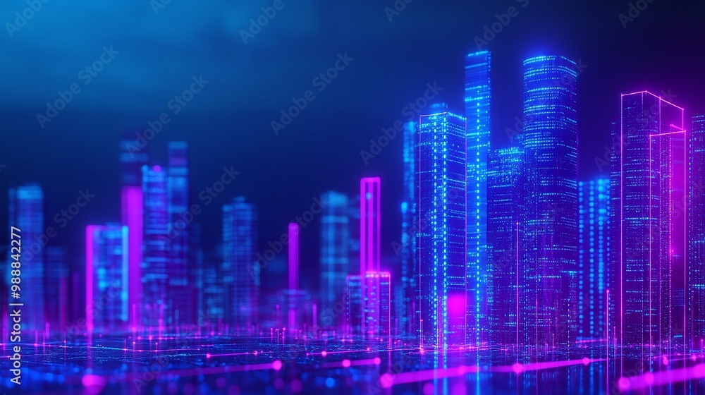 Futuristic city skyline with neon lights Futuristic city skyline with neon lights