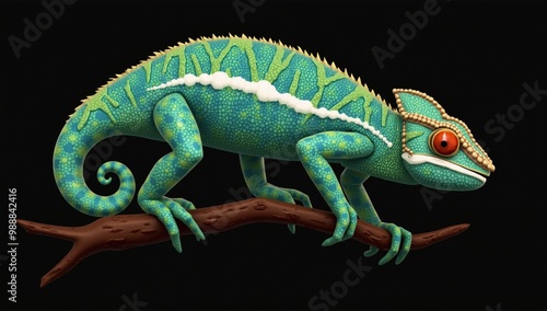 Wallpaper Mural A green chameleon sitting on a branch on a black background. Torontodigital.ca