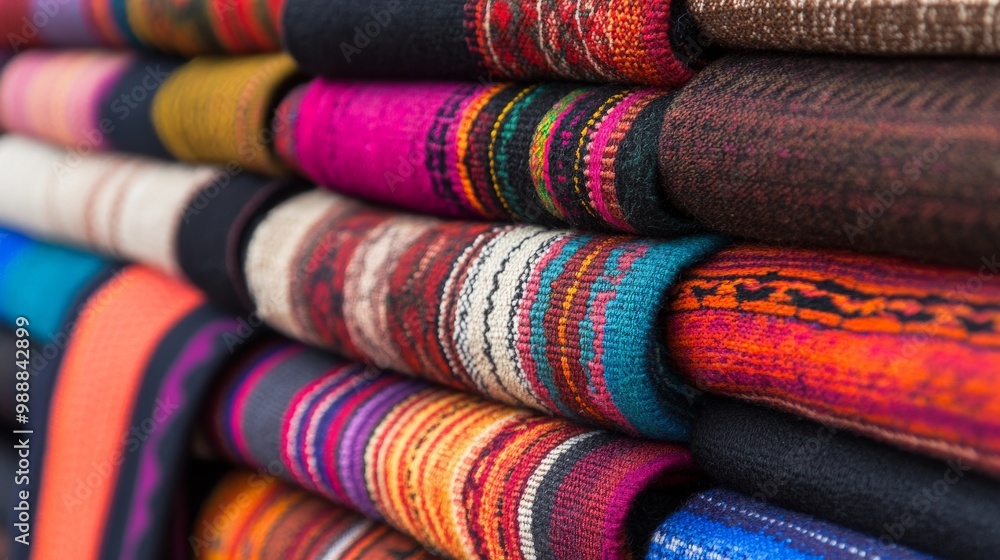 Vibrant Traditional Textile Fabrics in a Marketplace Vibrant Traditional Textile Fabrics in a Marketplace