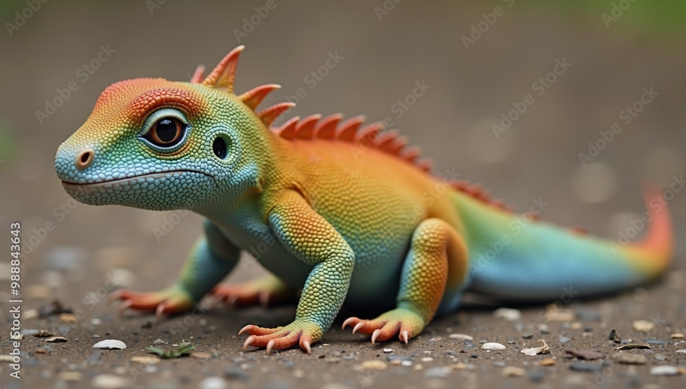 A colorful lizard sitting on the ground. A colorful lizard sitting on the ground.