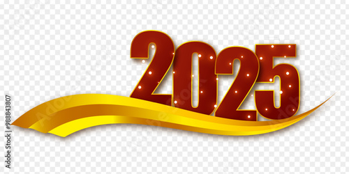 Vector illustration of Happy New Year 2025 text on transparent background