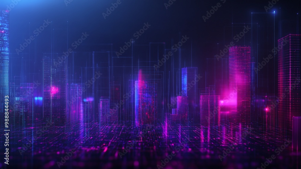 Futuristic digital cityscape with neon lights Futuristic digital cityscape with neon lights