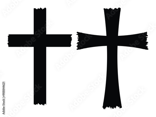 Christian Cross Vector Set, Religious Symbols, Crucifix, Catholic Icons, Flat and Outline Styles