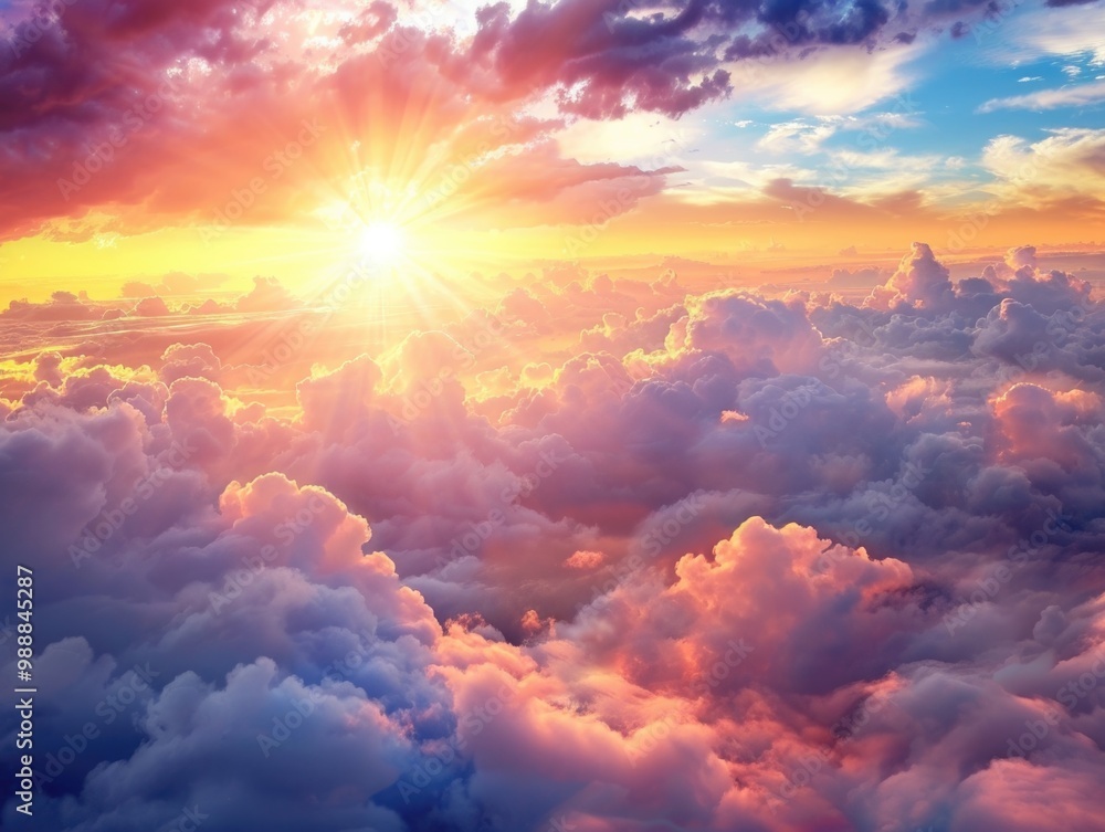 Sun Above Clouds. Beautiful sky at sunset with heavenly view above clouds Sun Above Clouds. Beautiful sky at sunset with heavenly view above clouds