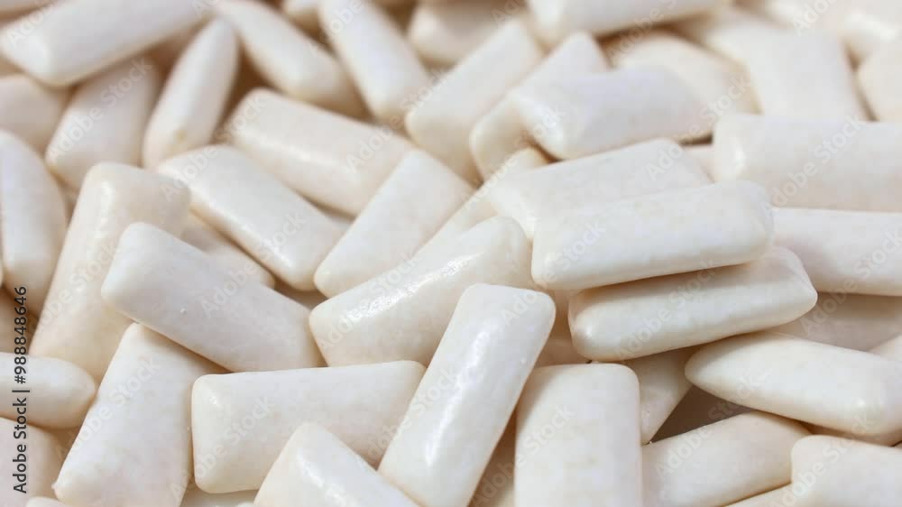 White chewing gum pads falling down close up White chewing gum pads falling down close up